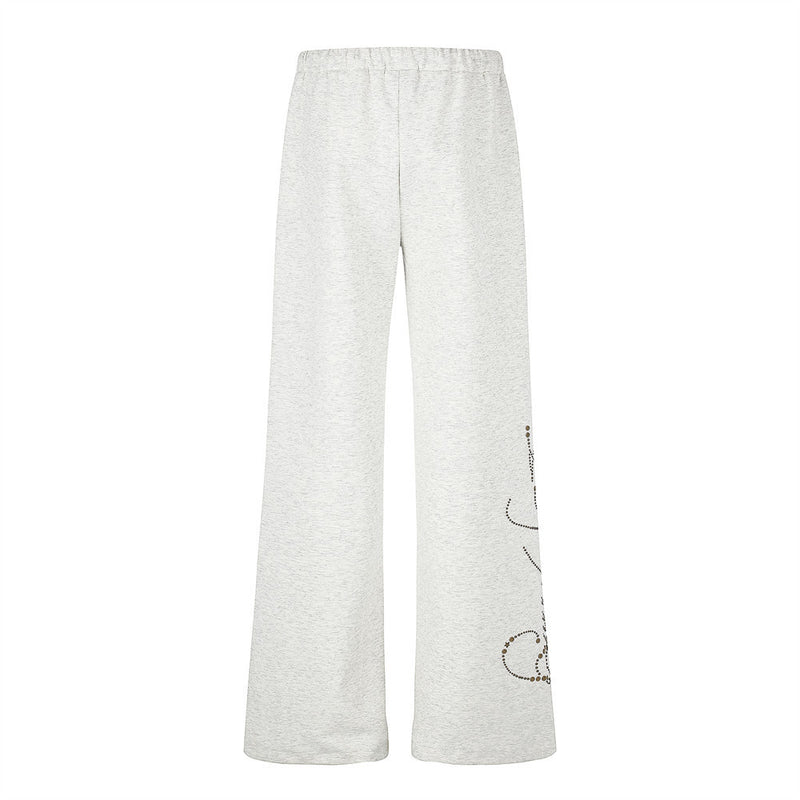 Wide Leg Sweatpants with Gold Stud Detail & Drawstring Waist