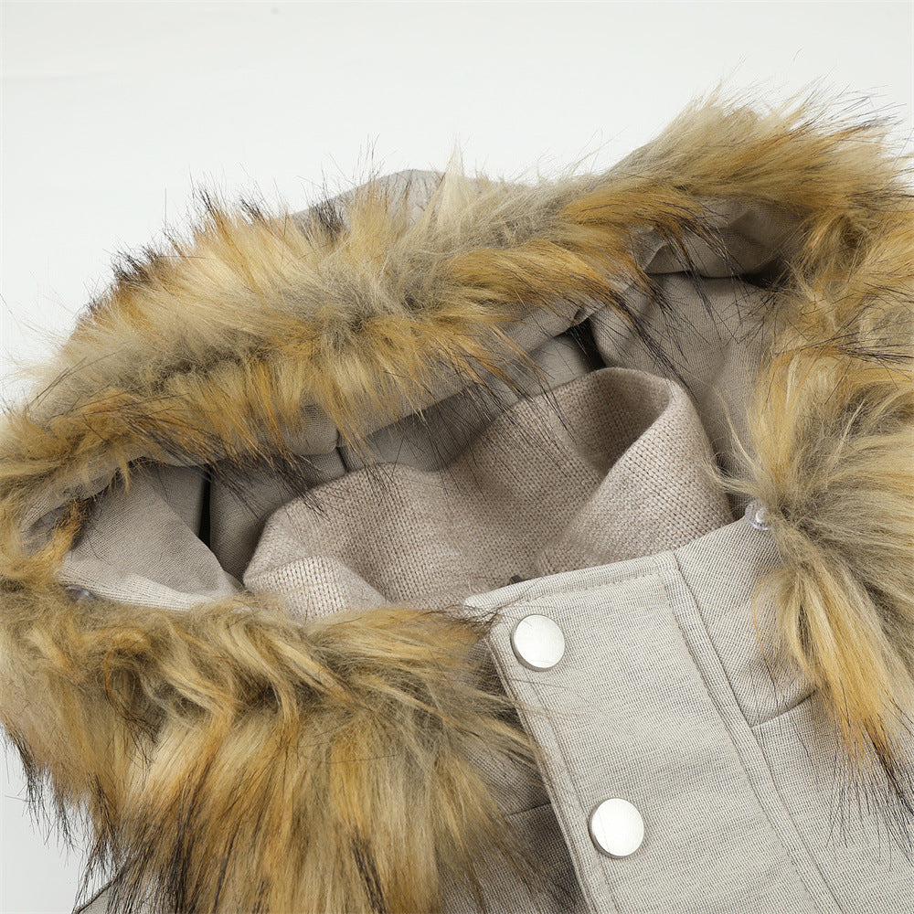 Pufferjacke mit Kunstfellbesatz und Lagenoptik – Übergroßer Wintermantel für Herren