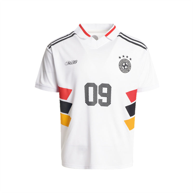 Mens Oversized Graphic T-Shirt Soccer Jersey No. 09 V-Neck Polo Tee