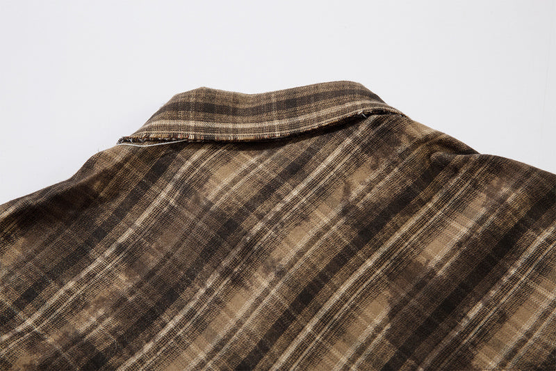 Chemise en flanelle à carreaux effet usé – Manches longues oversize délavées à ourlet brut