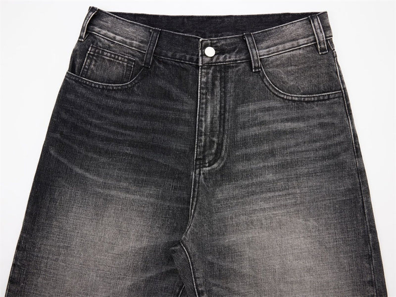 Wide-Leg Baggy Jeans – Washed Black Grey Vintage Straight-Cut Denim