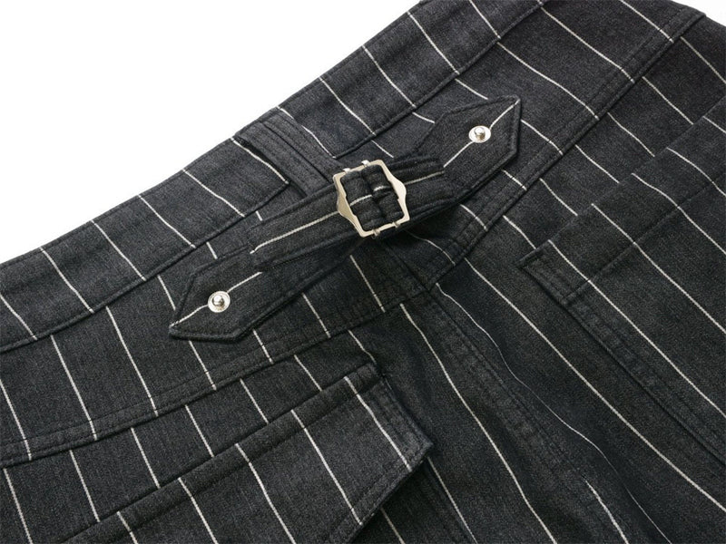Wide-Leg Pinstripe Cargo Pants – Oversized Silhouette with Irregular Pockets