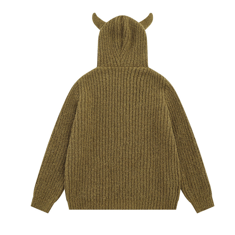 Sweater Zip Up Hoodie Bear Ear Knit Cardigan with Front Pockets