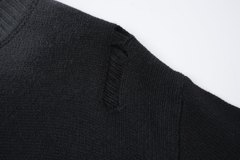 Pull col rond en maille – Graffiti usé, dégradé délavé à l’acide