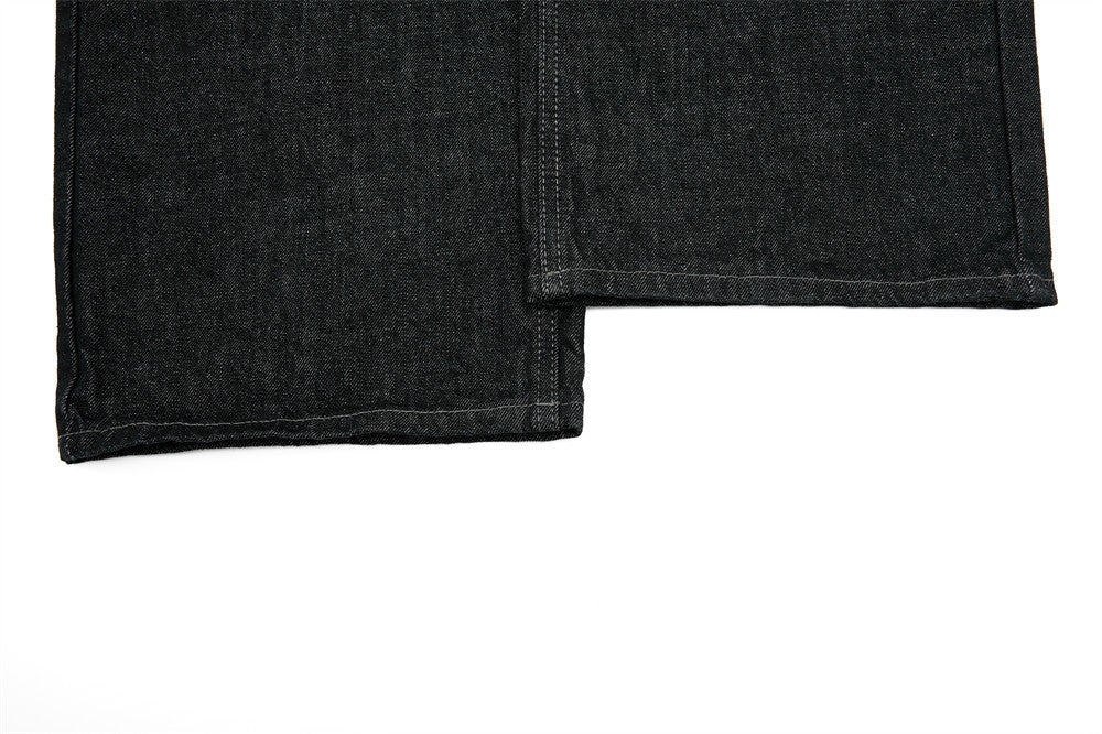 Men's Wide-Leg Black Jeans – Dragon Embroidery Straight Leg Denim