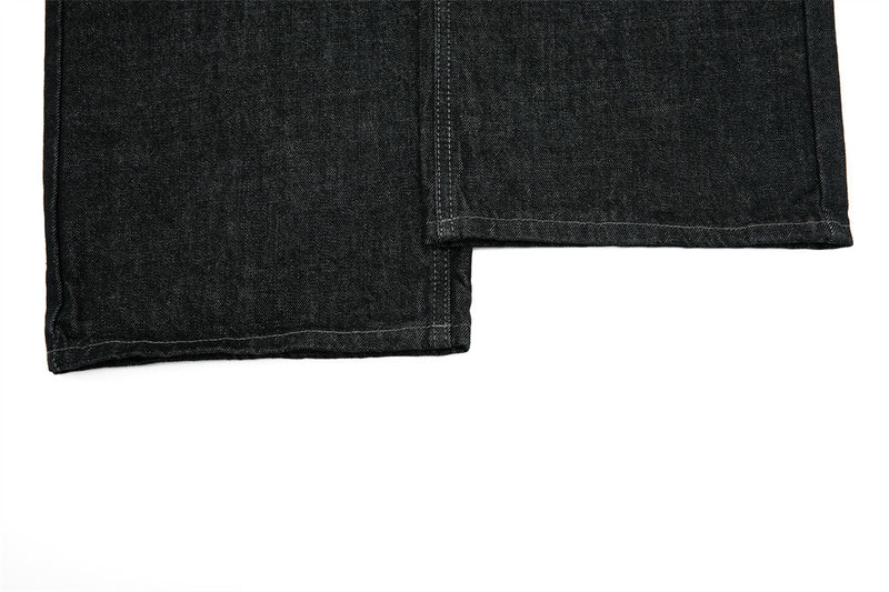 Men's Wide-Leg Black Jeans – Dragon Embroidery Straight Leg Denim