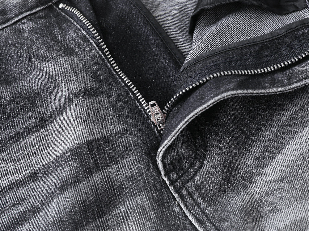 Wide-Leg Jeans Men's Washed Grey Vintage Distressed Baggy Denim Pants