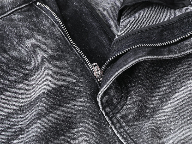 Wide-Leg Jeans Men's Washed Grey Vintage Distressed Baggy Denim Pants