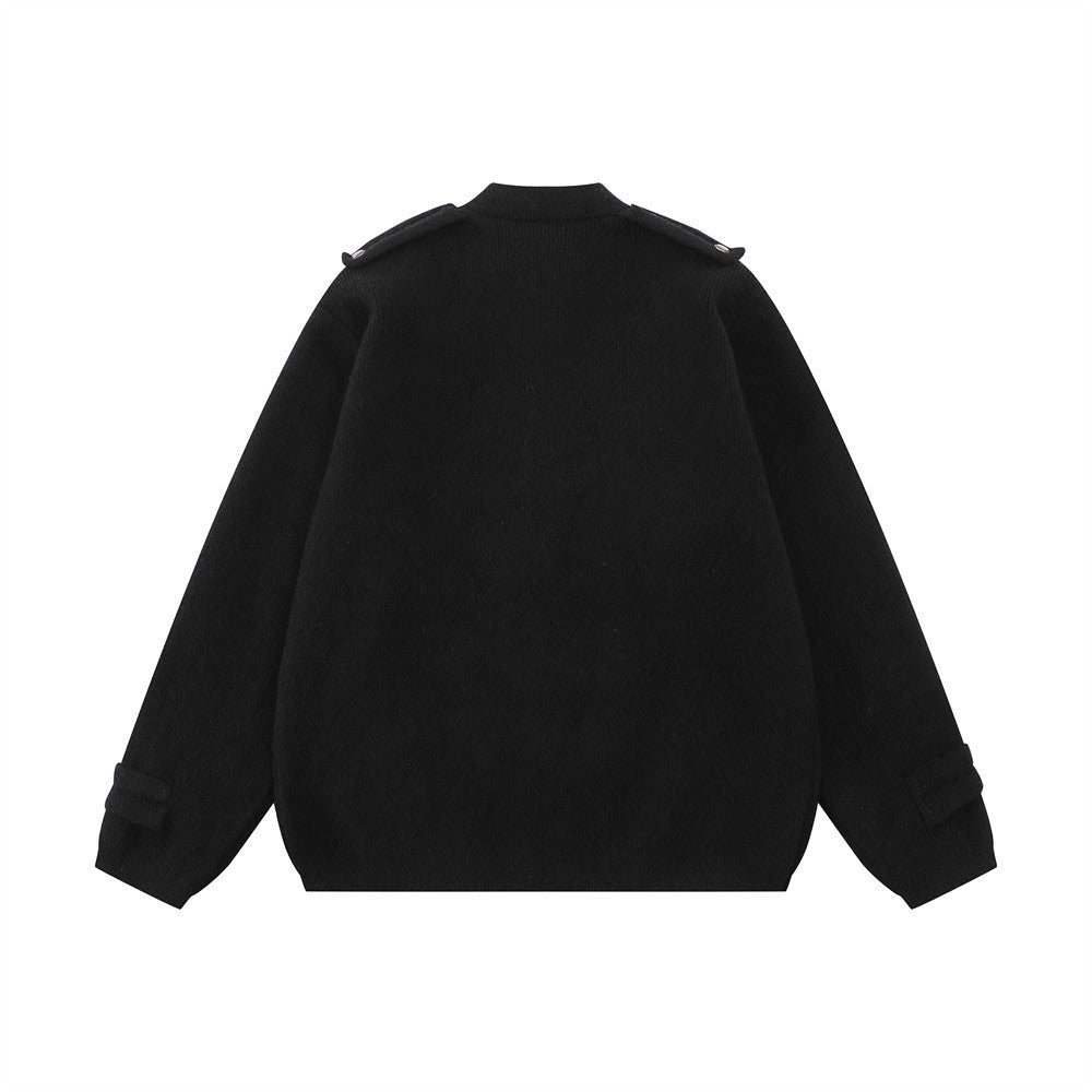 Veste en maille zippée d’inspiration militaire – Cardigan oversize à col montant avec