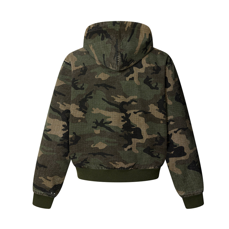 Camo NY Zip-Up Hoodie Jacket with Chenille Patch Letters