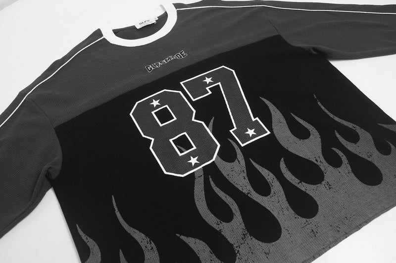 GLFSMADE 87 Flame Print Long Sleeve Graphic Shirt – Racing Streetwear Top