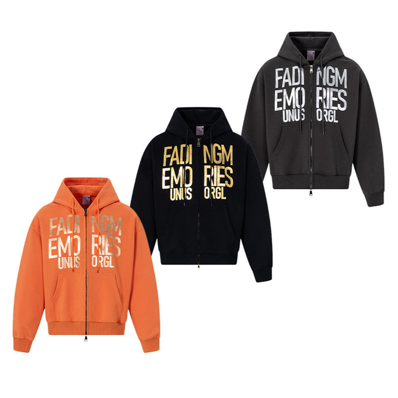 Sweat à capuche zippé Fading Memories à imprimé lettering – Sweatshirt streetwear hip-hop