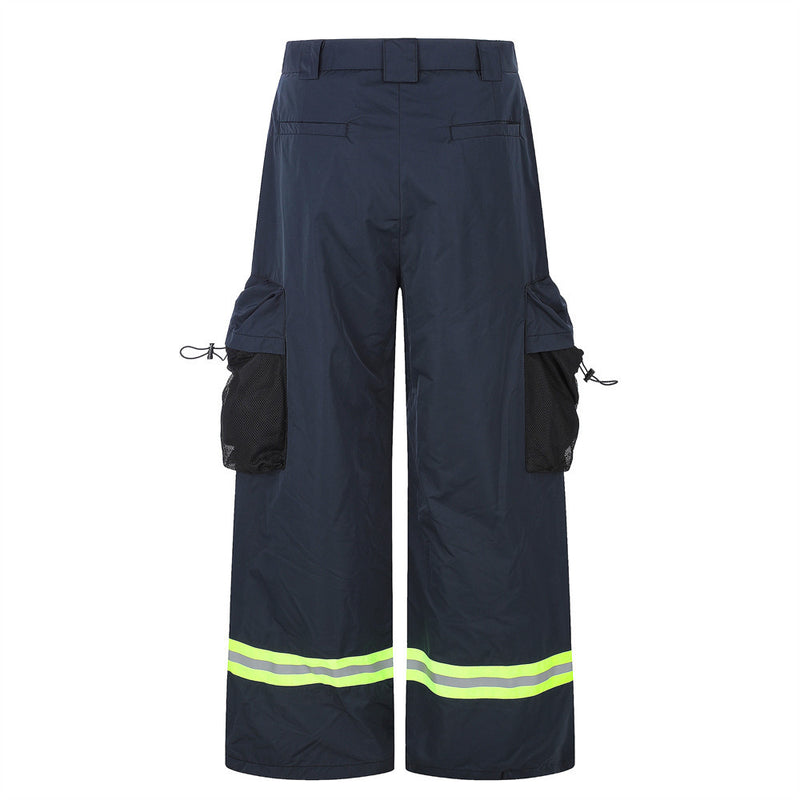 Tactical Wide-Leg Cargo Pants with Reflective Strips & Mesh Pockets