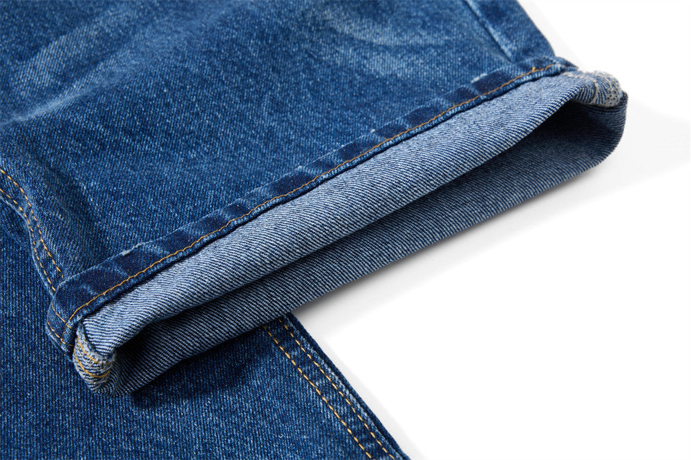 Baggy-Jeans mit weitem Bein – Knopfleiste, gewaschenes Dunkelblau, gerader High-Street-Schnitt
