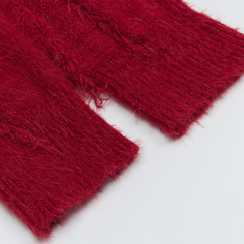 V-Neck Oversized Knit Sweater with Striped Scarf Detail