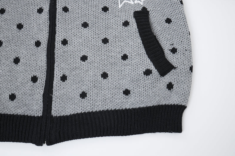 Cardigan en maille zippé à pois avec motif étoile et notes de musique