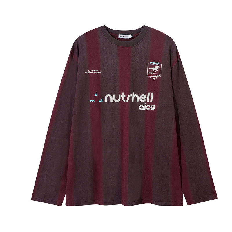 Long Sleeve Striped Soccer Jersey Shirt – Vintage Washed Oversized Fit