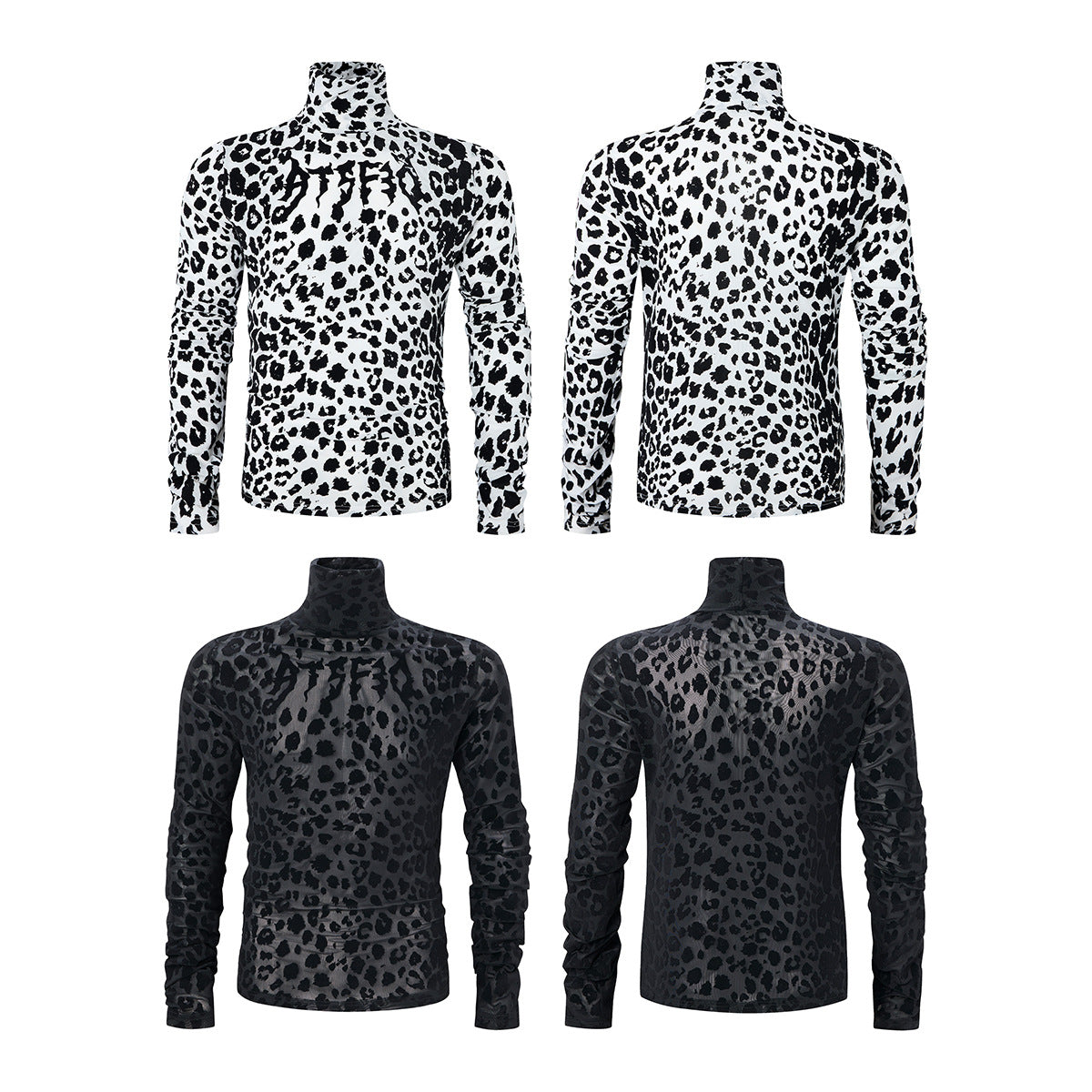 Leopard Print Turtleneck Long Sleeve Slim-Fit Shirt
