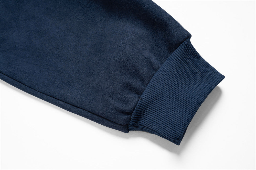 Zip-Up Hoodie with Star Sleeve Detail and Gothic Logo — Oversized Suede-Finish