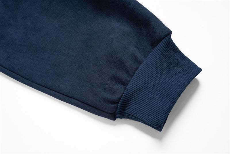 Zip-Up Hoodie with Star Sleeve Detail and Gothic Logo — Oversized Suede-Finish