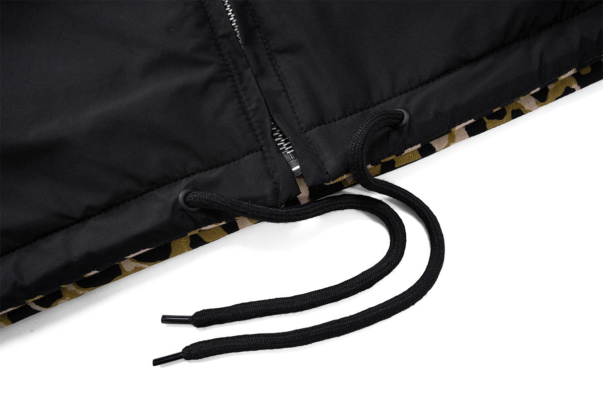 Veste à capuche réversible imprimée léopard – Bomber noir et imprimé animal
