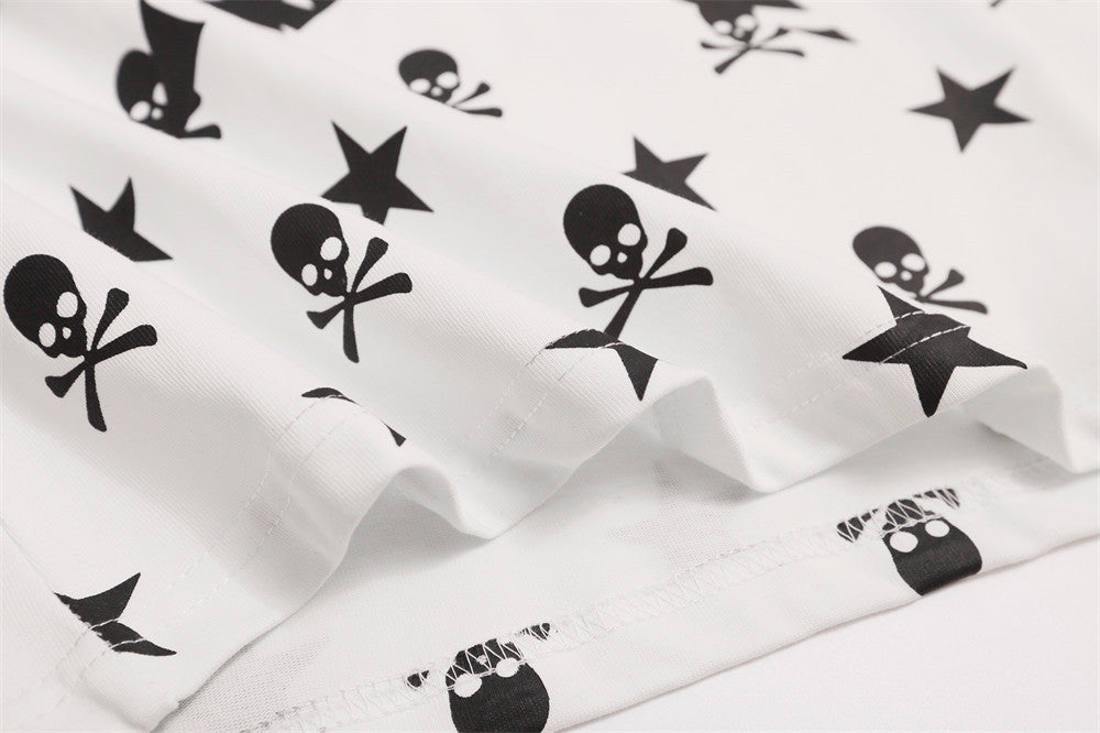 Skull & Star Print Raglan Long Sleeve Graphic Tee – Hip-Hop Color Block