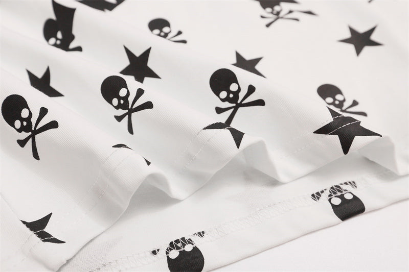Skull & Star Print Raglan Long Sleeve Graphic Tee – Hip-Hop Color Block