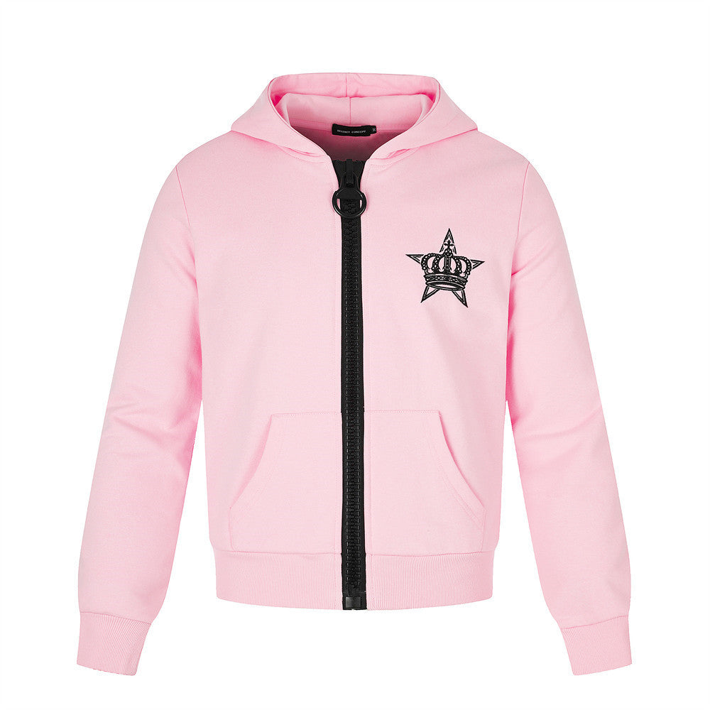 Sweat à capuche zippé brodé Crown Star avec tirette anneau