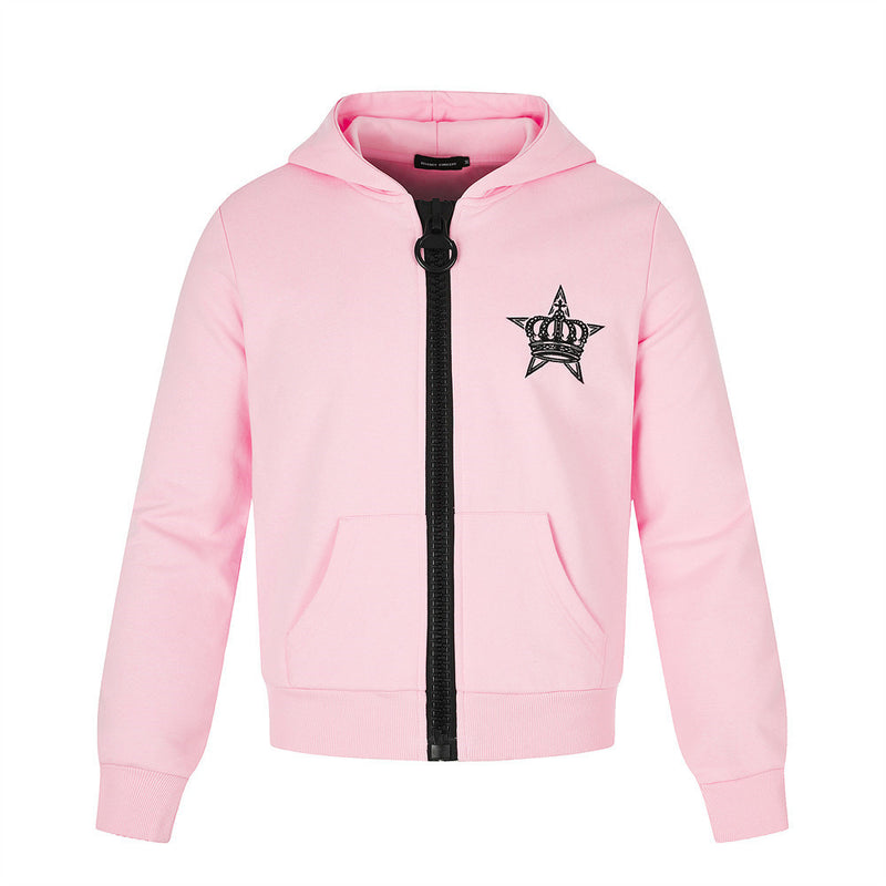 Sweat à capuche zippé brodé Crown Star avec tirette anneau