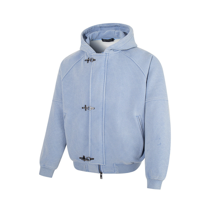 Hooded-Bomberjacke aus Waffelstrick mit Washed-Finish und Metallverschlüssen
