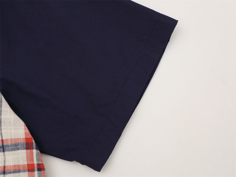 Color Block Plaid Short Sleeve Shirt – Streetwear Oversized Button-Up