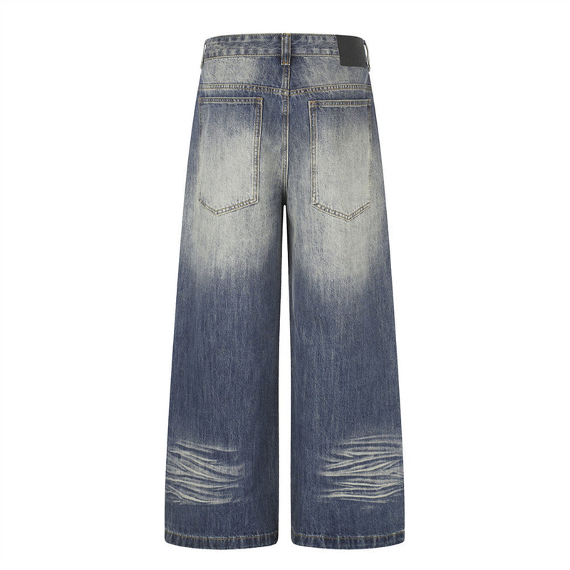Wide-Leg-Baggy-Jeans – Vintage-Gradient-Wash mit Nieten-Details