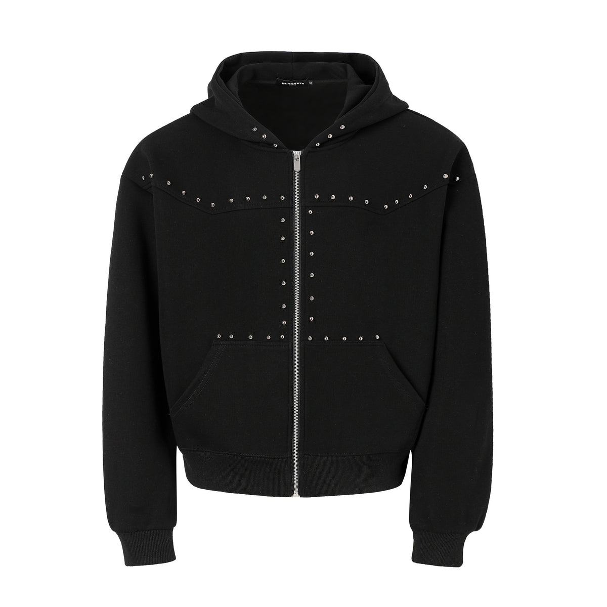 Designer Zip-Up Hoodie with Metal Stud Detail — Heavyweight Oversized Fit
