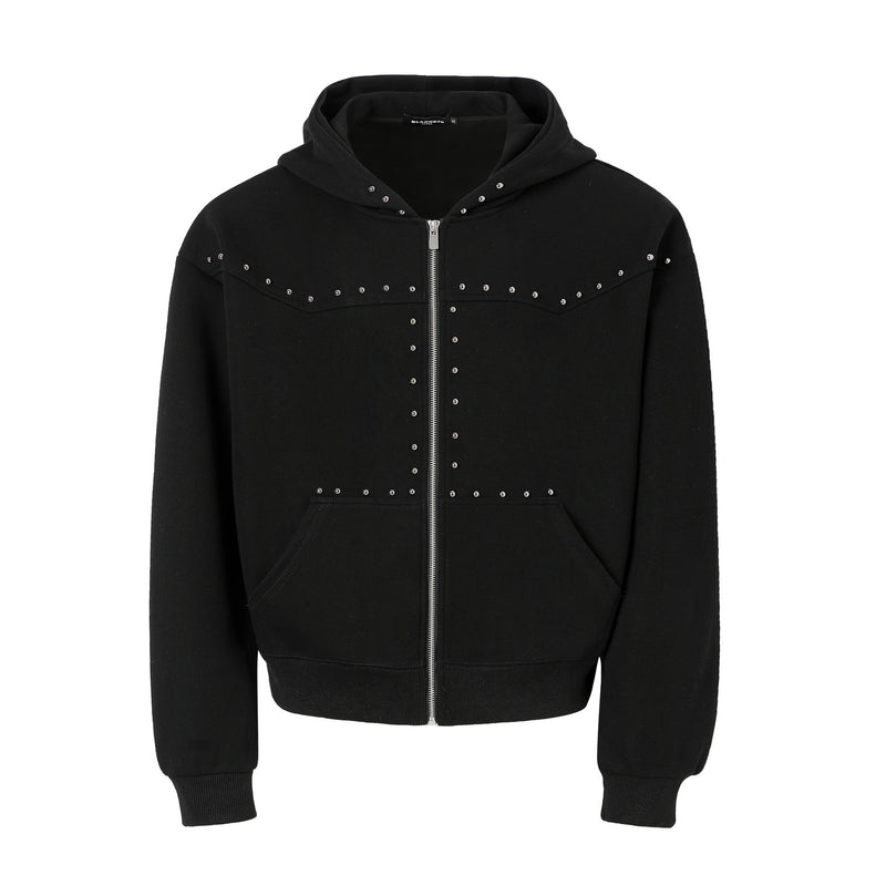 Designer Zip-Up Hoodie with Metal Stud Detail — Heavyweight Oversized Fit