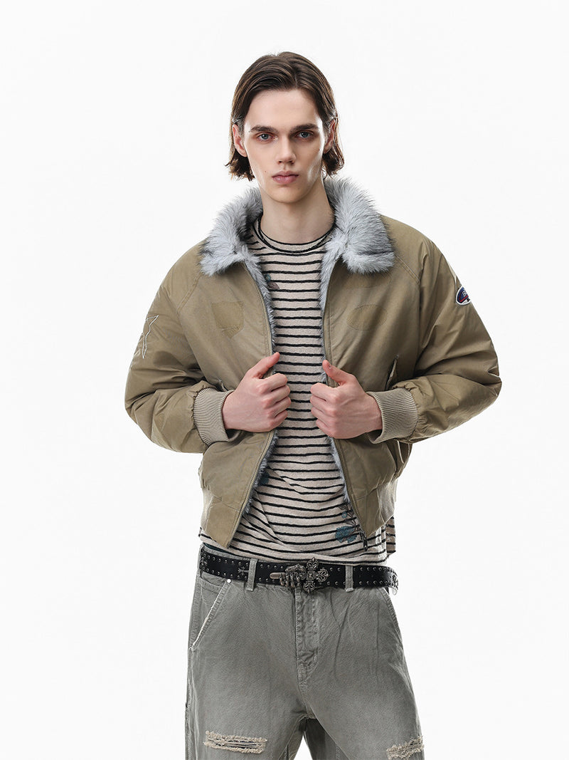 Men's Padded Bomber Jacket with Faux Fur Collar – Oversized Flight Jacket