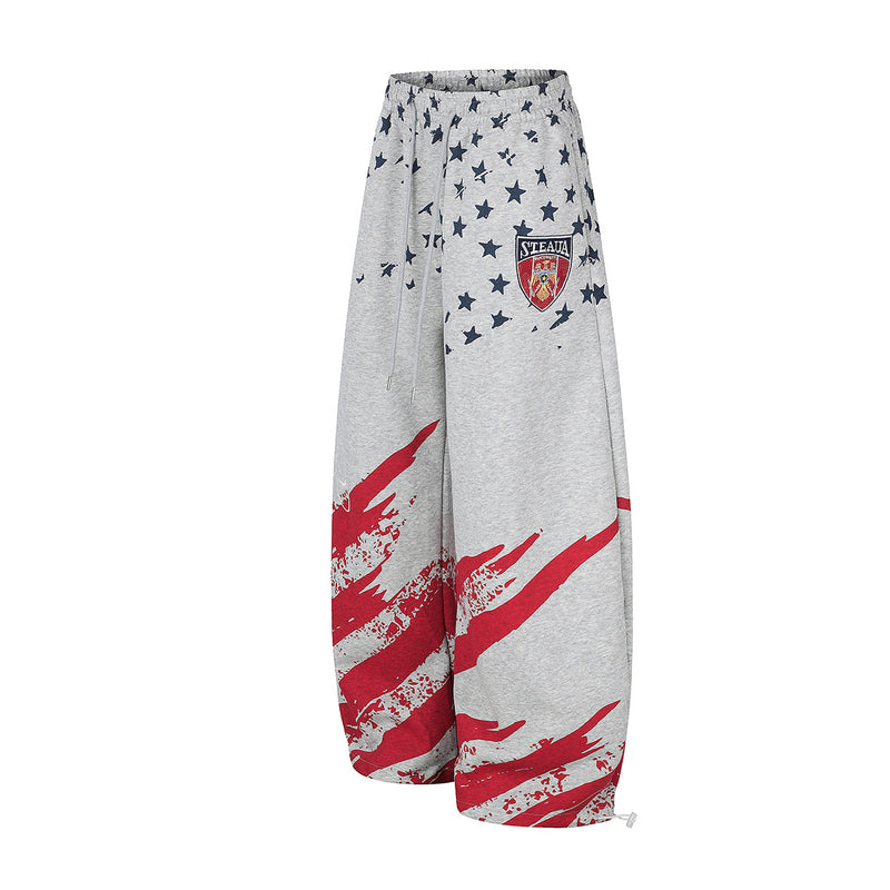 Wide Leg Flowy Pants – Stars & Stripes Print Oversized Sweatpants