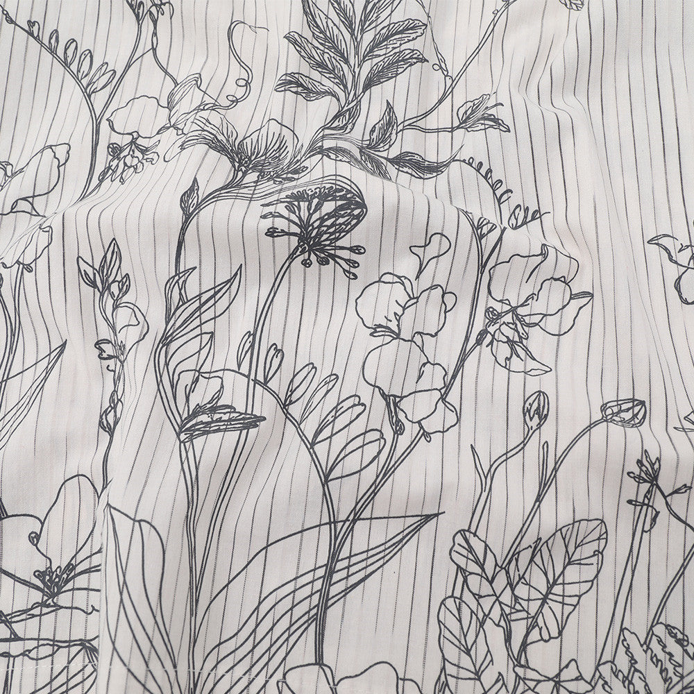 Striped Long Sleeve Shirt Men — Botanical Line Art Print, Relaxed Fit