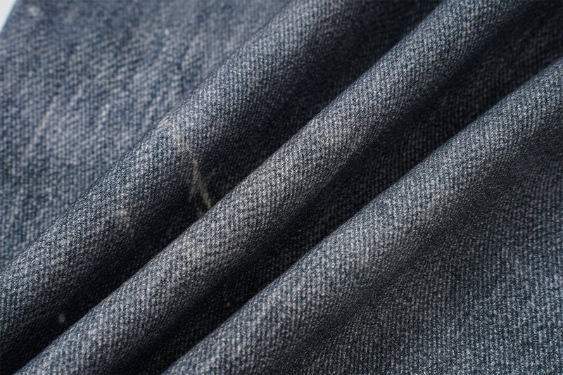 Baggy Wide-Leg-Jeans – Camouflage-Patchwork, Distressed-Denim, Nähte mit Nieten & Gürtel