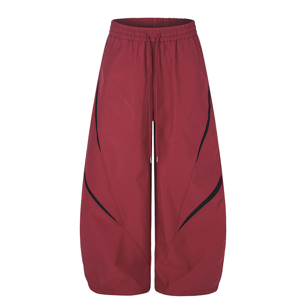 Men's Colorblock Track Jacket & Wide-Leg Pants Tracksuit Set with Mock Neck