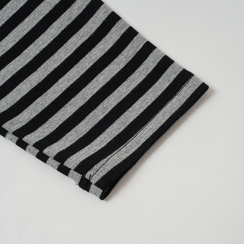 Long Sleeve T-Shirt Faux-Layered Rock Graphic Striped Sleeve Oversized Tee