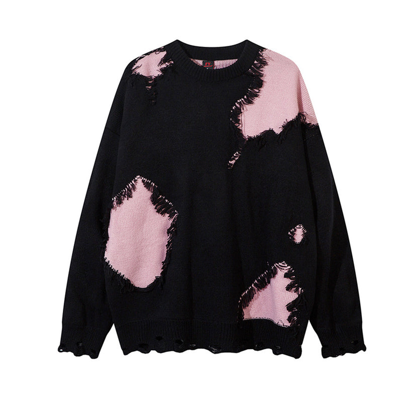 Pull en maille color block effet usé – Pull oversize à franges, style high-street
