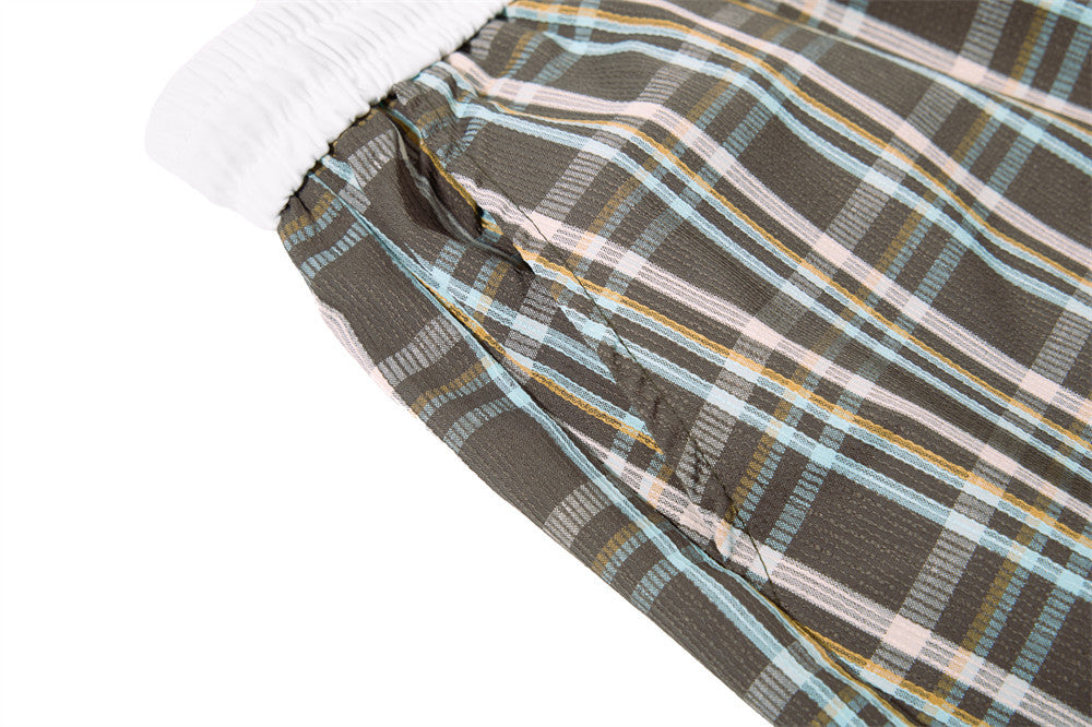 Plaid Wide-Leg Parachute Pants – Oversized Draped Fit with Drawstring Hem