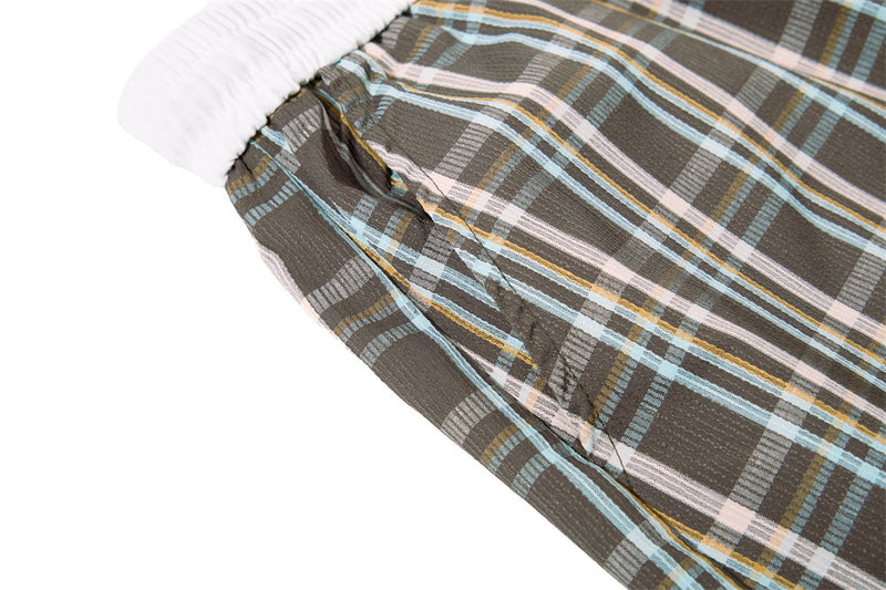 Plaid Wide-Leg Parachute Pants – Oversized Draped Fit with Drawstring Hem