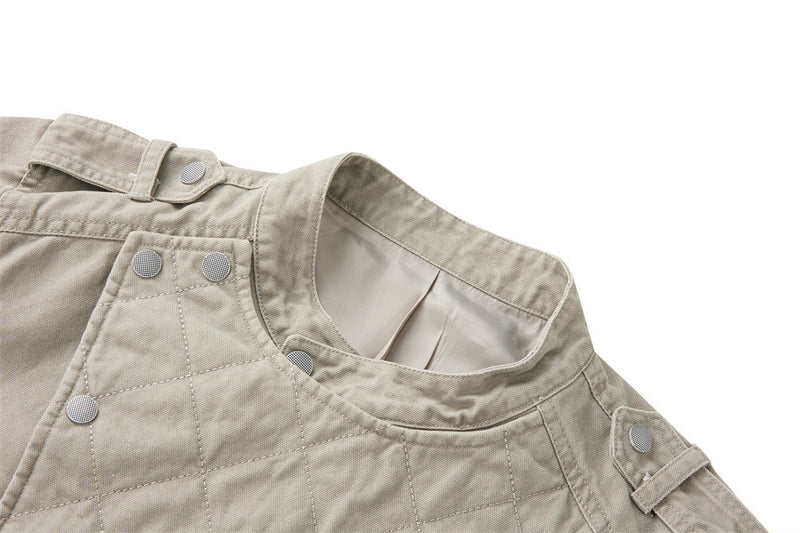 Men's Quilted Panel Moto Biker Jacket – Stand Collar, Asymmetric Snap Closure