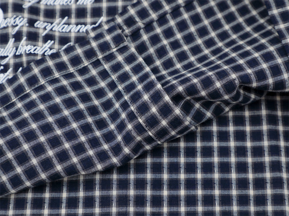 Plaid Check Short Sleeve Shirt – Oversized Streetwear with Script Print