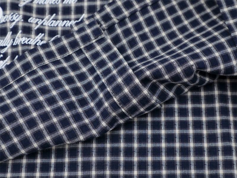 Plaid Check Short Sleeve Shirt – Oversized Streetwear with Script Print