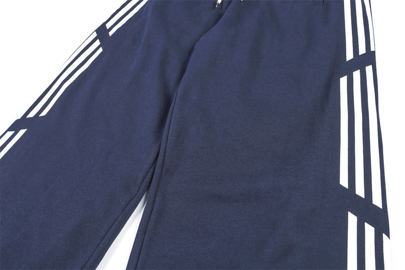 Wide-Leg Track Pants – Navy Blue with Contrast Side Stripes