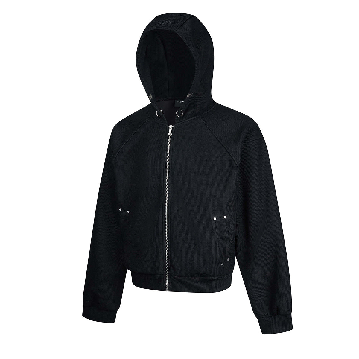 Sweat à capuche court zippé – Sweat intégralement zippé à manches raglan côtelées