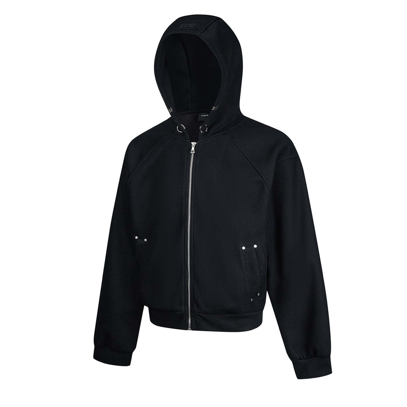 Sweat à capuche court zippé – Sweat intégralement zippé à manches raglan côtelées