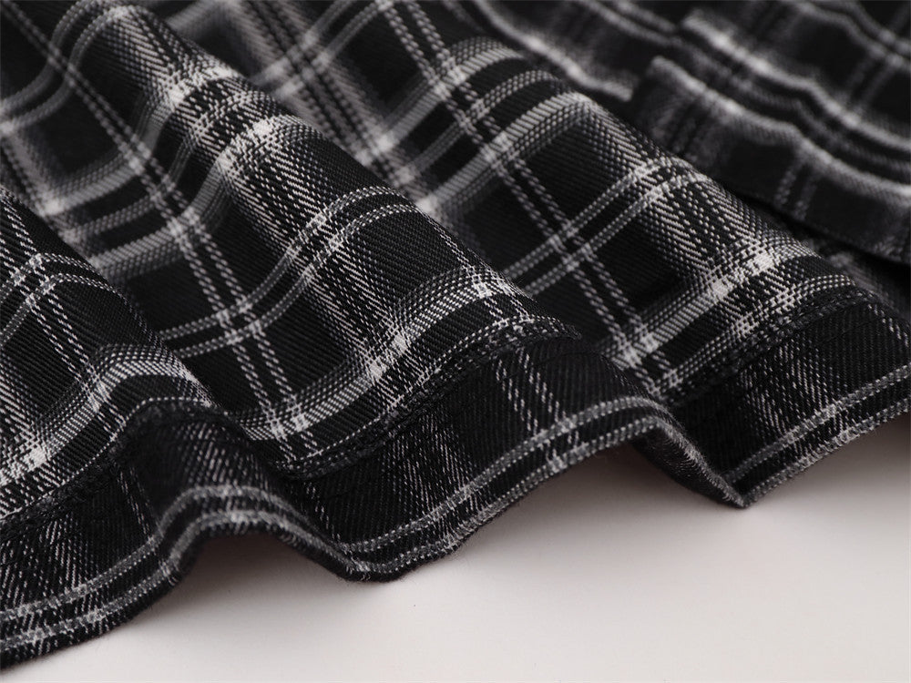 Men's Long Sleeve Plaid Shirt with Script Embroidery – Relaxed Fit
